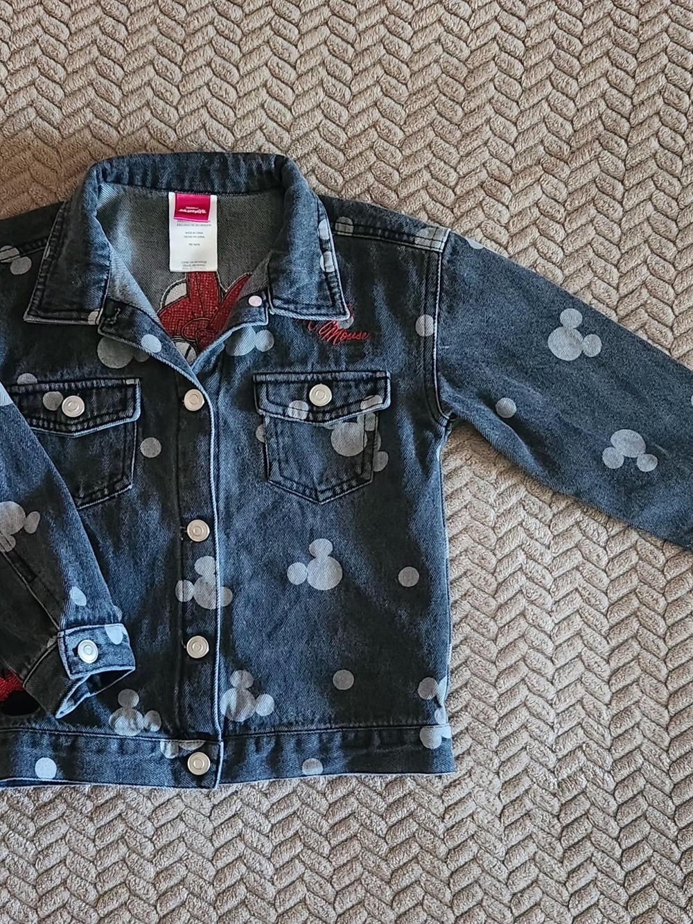 Kids Denim Jacket with Polka Dot Mouse Print Size 4T